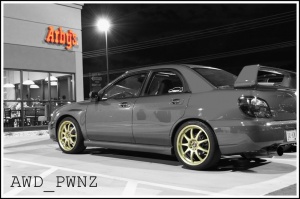2004 Subaru Impreza with 18x8 Rota P1 wheels