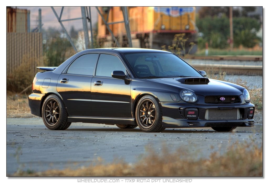 2002 Subaru Impreza with 17x9 Rota DPT wheels