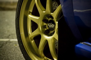2004 Subaru Impreza with 18x8 Rota P1 wheels