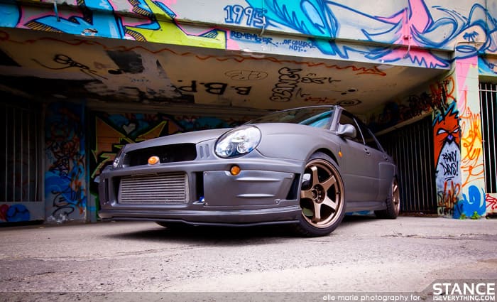2003 Subaru Impreza with 18x9.5 Rota P45R wheels