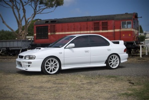 2000 Subaru Impreza with 18x7.5 Rota Tarmac wheels