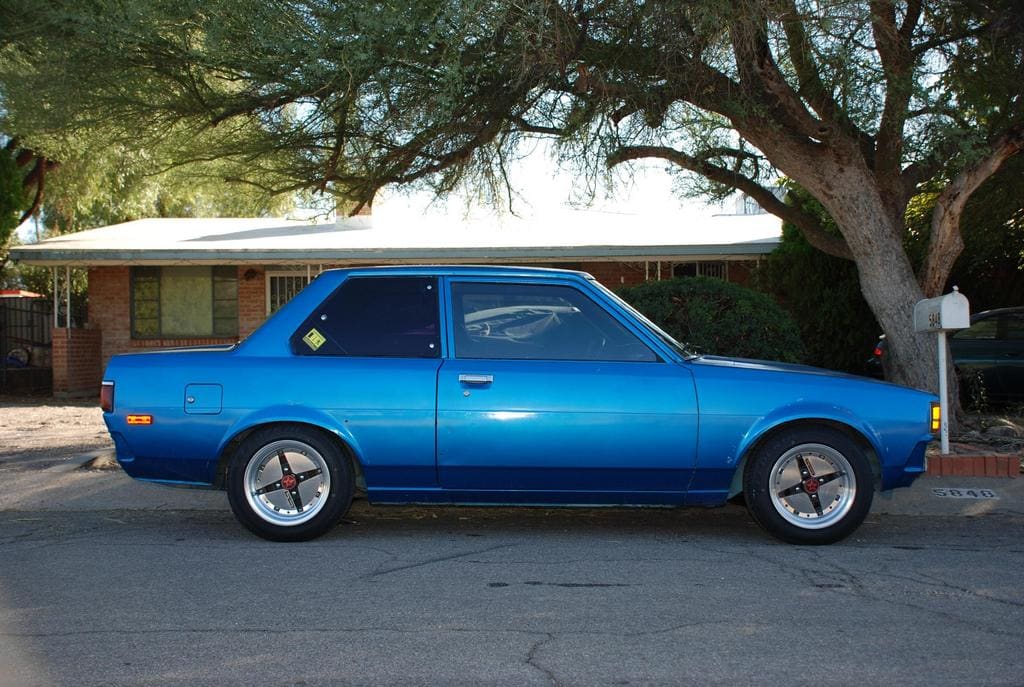 1981 Toyota Corolla with 14x7 Impul Hoshino wheels