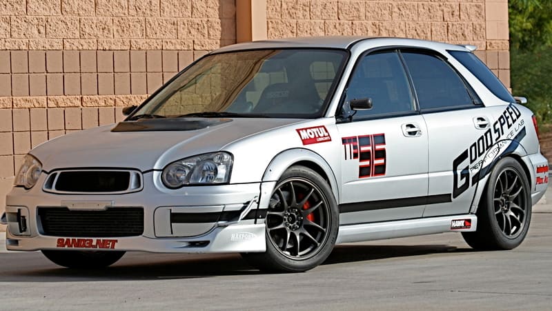 2004 Subaru Impreza WRX with 17x9 Work Wheels Emotion CRKai wheels